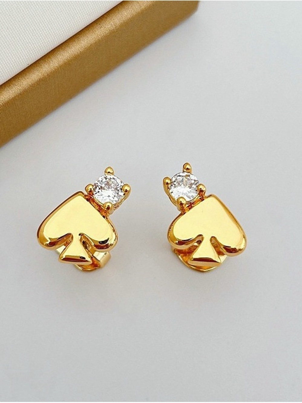 kate spade Gold Spade Stud Earrings with Clear Crystal
